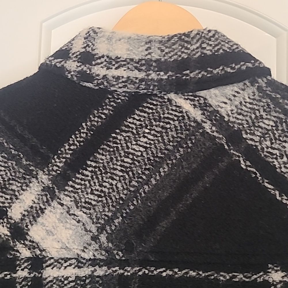 Gap Puff Sleeve Cropped Wool Shirt Jacket Black White Plaid Size L - Picture 9 of 15